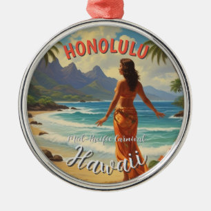 Vintage Stil Hawaiian Travel Honolulu Mid Pacific Julgransprydnad Metall