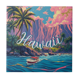 Vintage Stil Hawaiian Travel Honolulu Mid Pacific Kakelplatta