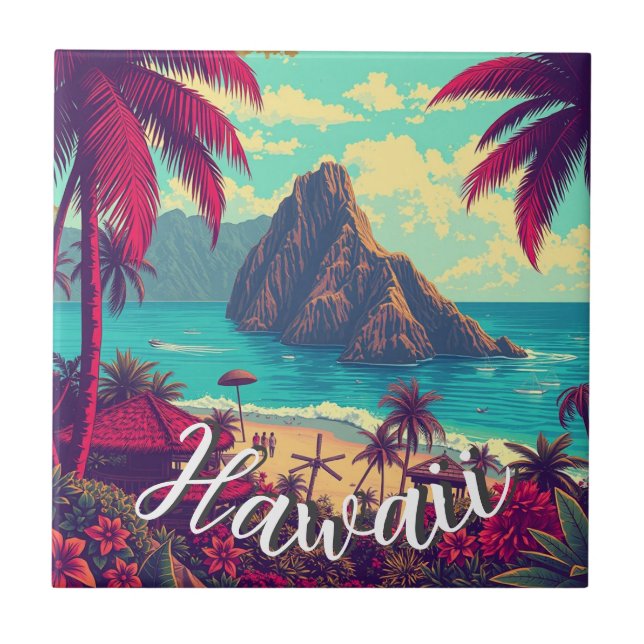Vintage Stil Hawaiian Travel Honolulu Mid Pacific Kakelplatta (Framsidan)