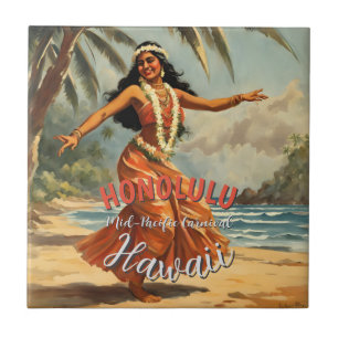 Vintage Stil Hawaiian Travel Honolulu Mid Pacific Kakelplatta