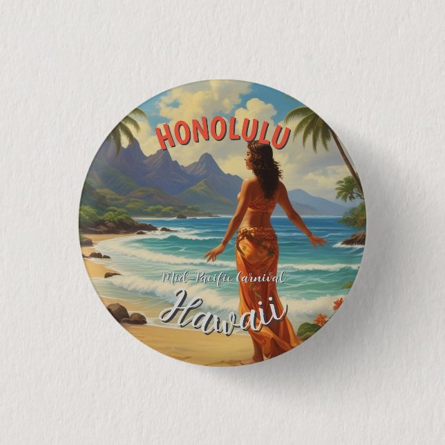 Vintage Stil Hawaiian Travel Honolulu Mid Pacific Knapp (Framsida)