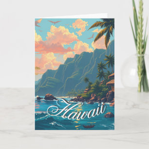 Vintage Stil Hawaiian Travel Honolulu Mid Pacific Kort