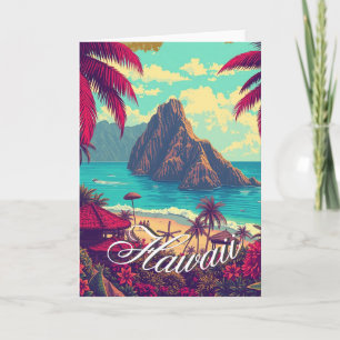 Vintage Stil Hawaiian Travel Honolulu Mid Pacific Kort