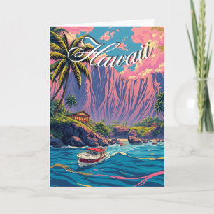Vintage Stil Hawaiian Travel Honolulu Mid Pacific Kort