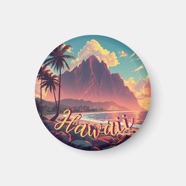 Vintage Stil Hawaiian Travel Honolulu Mid Pacific Magnet (Framsidan)