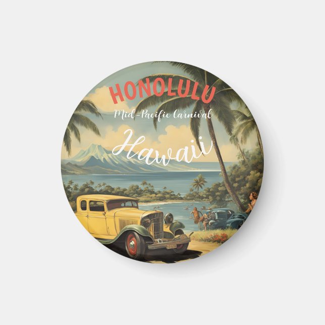 Vintage Stil Hawaiian Travel Honolulu Mid Pacific Magnet (Framsidan)