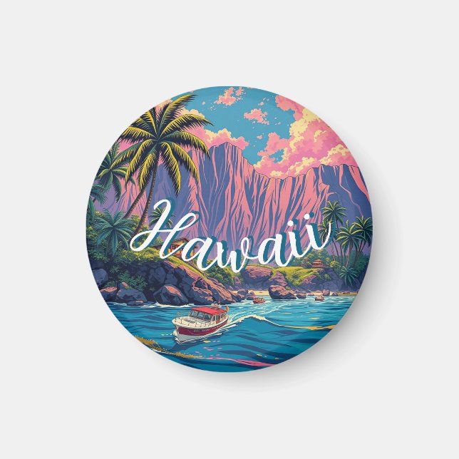 Vintage Stil Hawaiian Travel Honolulu Mid Pacific Magnet (Framsidan)