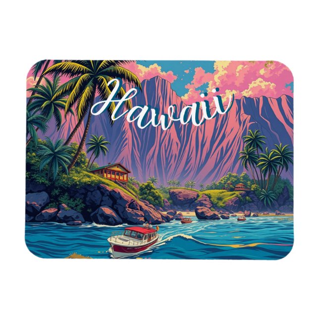 Vintage Stil Hawaiian Travel Honolulu Mid Pacific Magnet (Horisontell)
