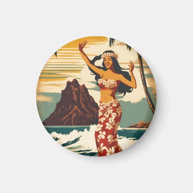 Vintage Stil Hawaiian Travel Honolulu Mid Pacific Magnet (Framsidan)