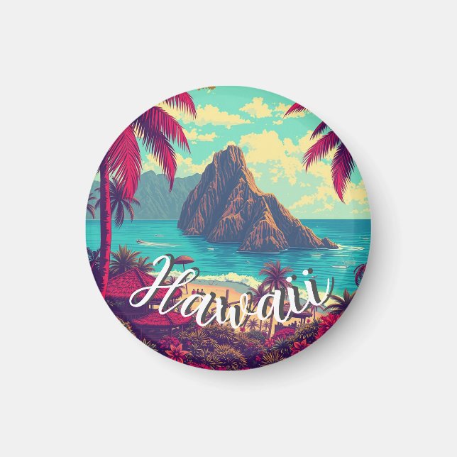 Vintage Stil Hawaiian Travel Honolulu Mid Pacific Magnet (Framsidan)