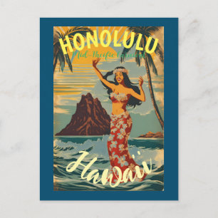 Vintage Stil Hawaiian Travel Honolulu Mid Pacific Meddelande Vykort