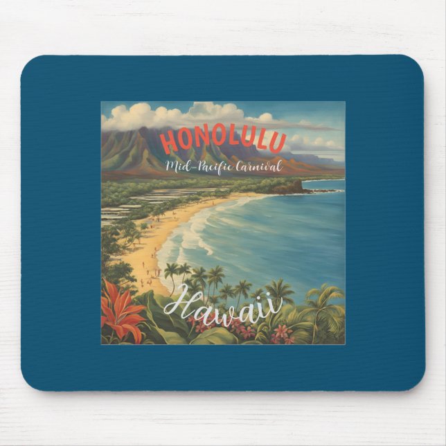 Vintage Stil Hawaiian Travel Honolulu Mid Pacific Musmatta (Framsidan)