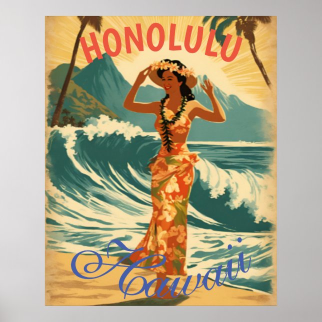 Vintage Stil Hawaiian Travel Honolulu Mid Pacific Poster (Framsidan)