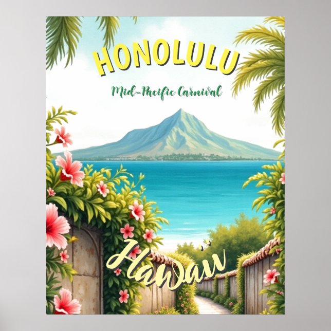 Vintage Stil Hawaiian Travel Honolulu Mid Pacific Poster (Framsidan)