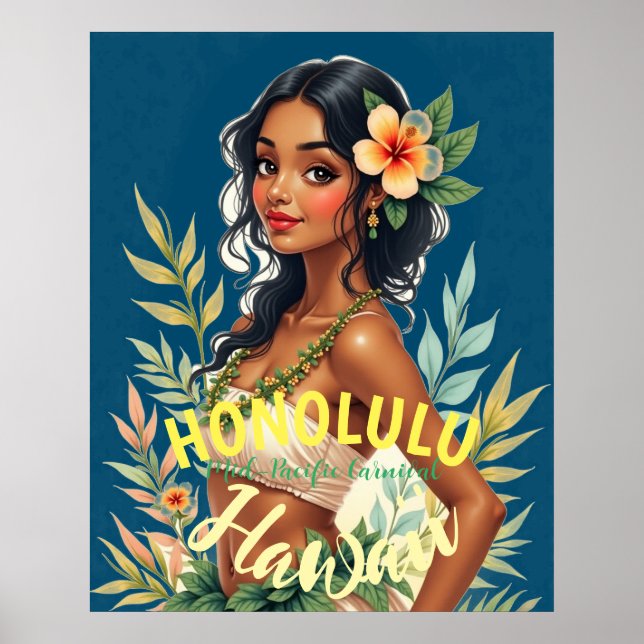 Vintage Stil Hawaiian Travel Honolulu Mid Pacific Poster (Framsidan)