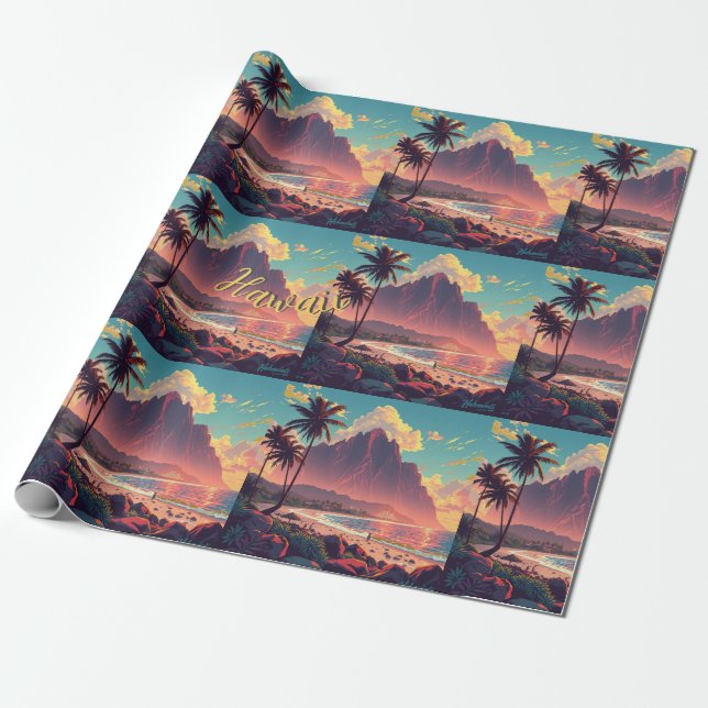 Vintage Stil Hawaiian Travel Honolulu Mid Pacific Presentpapper (Utrullad)