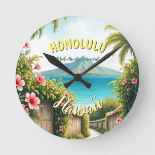 Vintage Stil Hawaiian Travel Honolulu Mid Pacific Rund Klocka