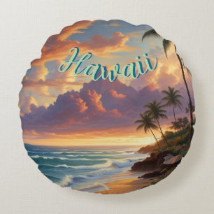 Vintage Stil Hawaiian Travel Honolulu Mid Pacific Rund Kudde