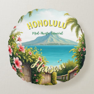 Vintage Stil Hawaiian Travel Honolulu Mid Pacific Rund Kudde
