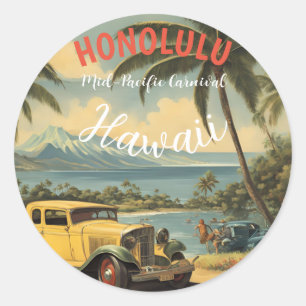 Vintage Stil Hawaiian Travel Honolulu Mid Pacific Runt Klistermärke