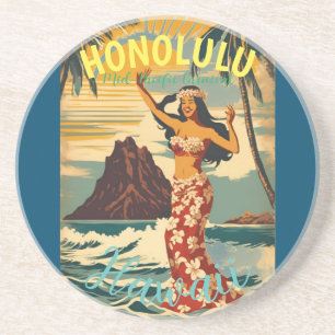 Vintage Stil Hawaiian Travel Honolulu Mid Pacific Underlägg