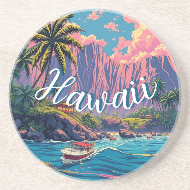 Vintage Stil Hawaiian Travel Honolulu Mid Pacific Underlägg (Framsidan)