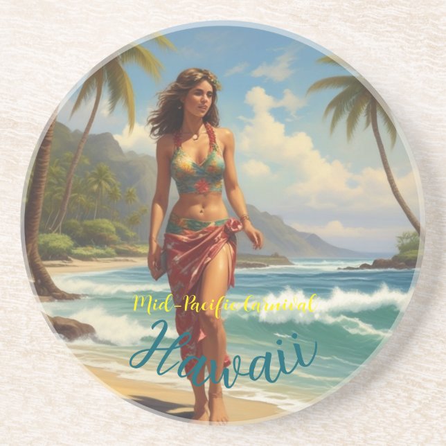 Vintage Stil Hawaiian Travel Honolulu Mid Pacific Underlägg (Framsidan)