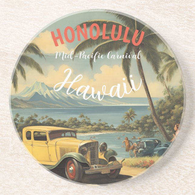 Vintage Stil Hawaiian Travel Honolulu Mid Pacific Underlägg (Framsidan)