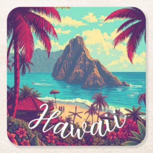 Vintage Stil Hawaiian Travel Honolulu Mid Pacific Underlägg Papper Kvadrat