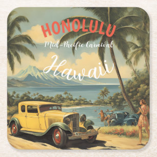 Vintage Stil Hawaiian Travel Honolulu Mid Pacific Underlägg Papper Kvadrat