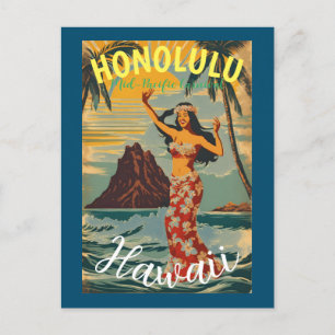 Vintage Stil Hawaiian Travel Honolulu Mid Pacific Vykort