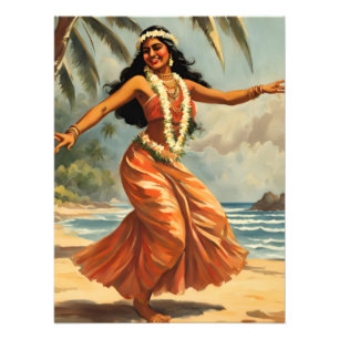 Vintage Stil Hawaiian Travel Hula Girl Dancing Fototryck
