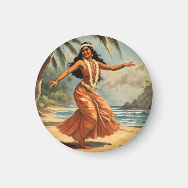Vintage Stil Hawaiian Travel Hula Girl Dancing Magnet (Framsidan)