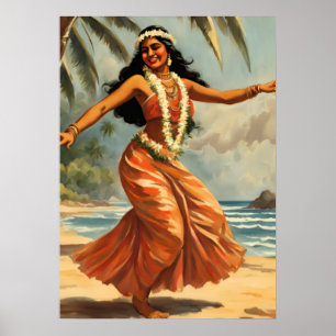 Vintage Stil Hawaiian Travel Hula Girl Dancing Poster