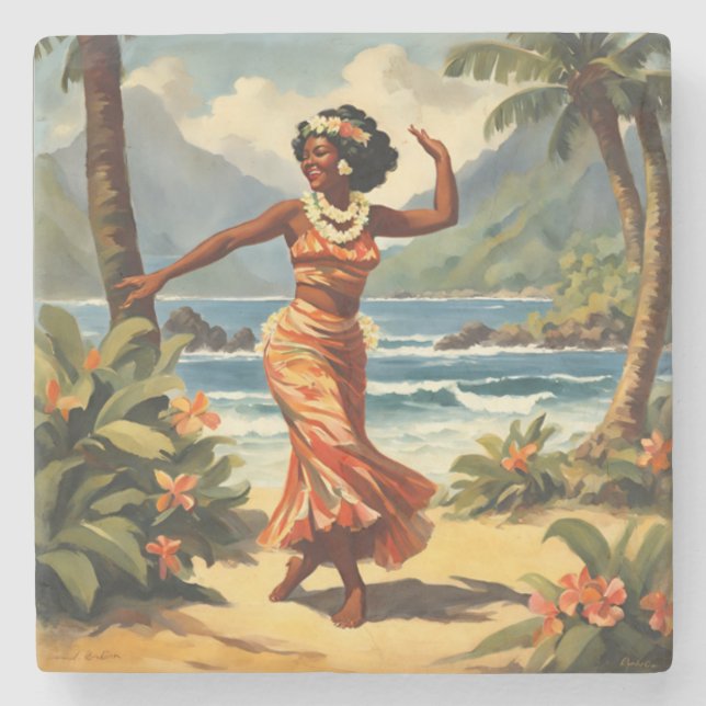 Vintage Stil Hawaiian Travel Hula Girl Dancing Stenunderlägg (Framsidan)