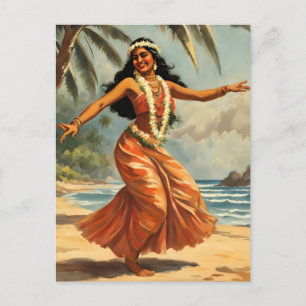 Vintage Stil Hawaiian Travel Hula Girl Dancing Vykort
