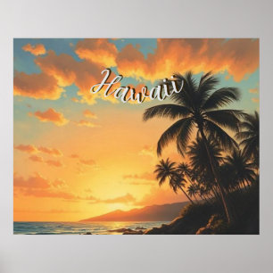 Vintage Stil Hawaiian Travel Kusten Sea Sunset Poster