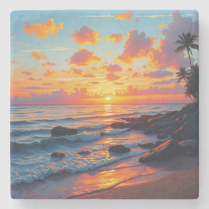 Vintage Stil Hawaiian Travel Kusten Sea Sunset Stenunderlägg