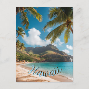 Vintage Stil Hawaiianskt Resa Kust Hav Solnedgång Helg Vykort