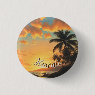 Vintage stil hawaiianskt resemål kust hav solnedgå knapp