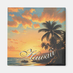 Vintage stil hawaiianskt resemål kust hav solnedgå magnet