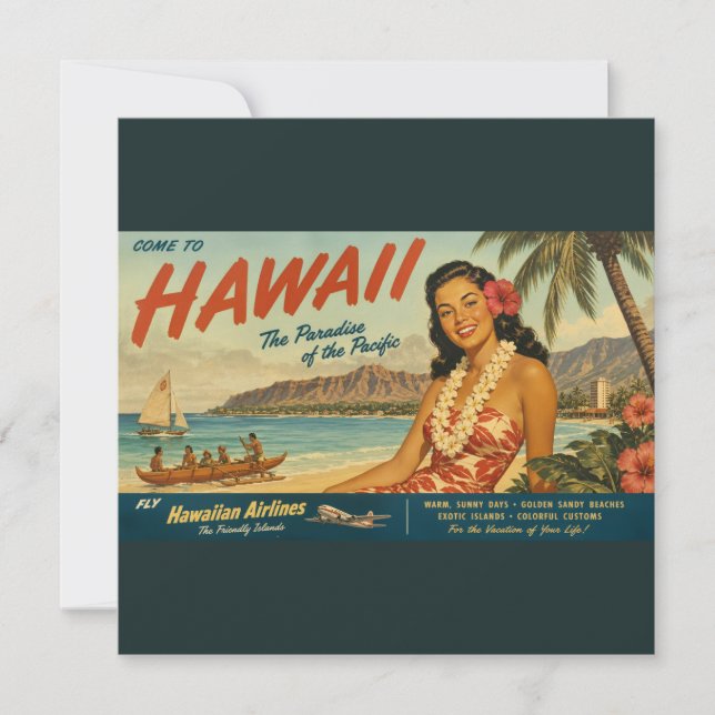Vintage stil hawaiianskt resereklam julkort (Framsida)