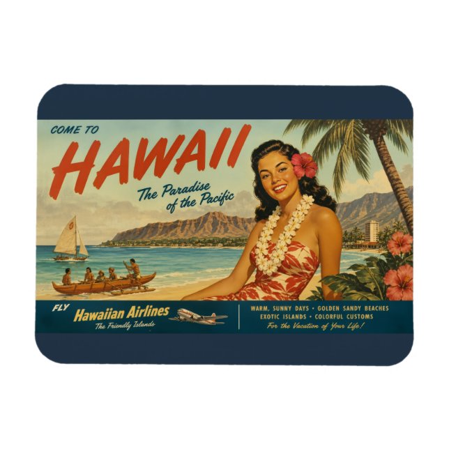 Vintage stil hawaiianskt resereklam magnet (Horisontell)