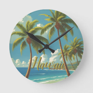 Vintage stil hawaiianskt resor Aloha från Hawaii Rund Klocka