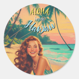 Vintage stil hawaiianskt resor Aloha från Hawaii Runt Klistermärke