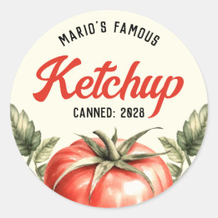 Vintage stil Hemlagad Tomatketchup konservering Runt Klistermärke
