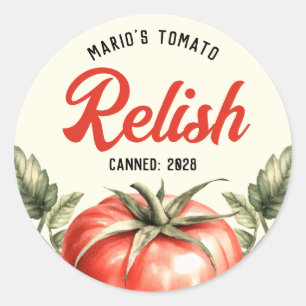 Vintage stil Hemlagad tomatrelish konservering Runt Klistermärke
