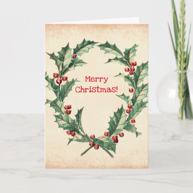 Vintage Stil Holly God jul Card Kort (Framsida)