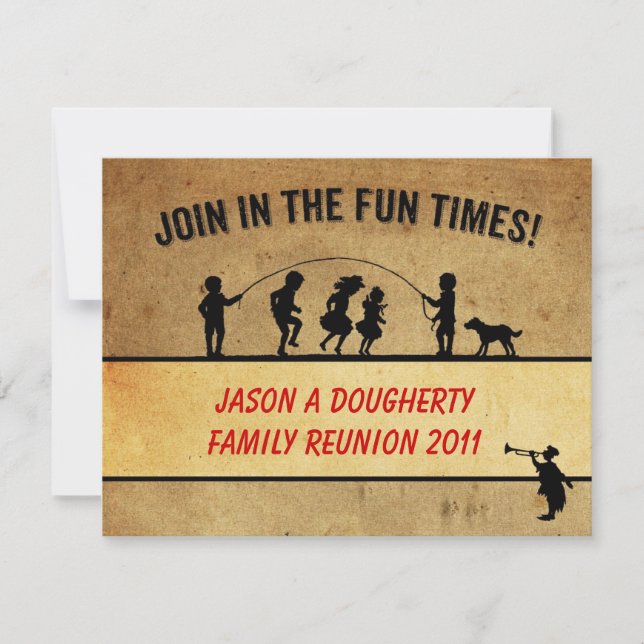 Vintage Stil Hopprep Silhuett Familjeåterträff Inbjudningar (Framsida)