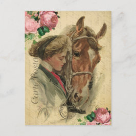 Vintage Stil Horse and Rosor Fransk Carte Postale Vykort